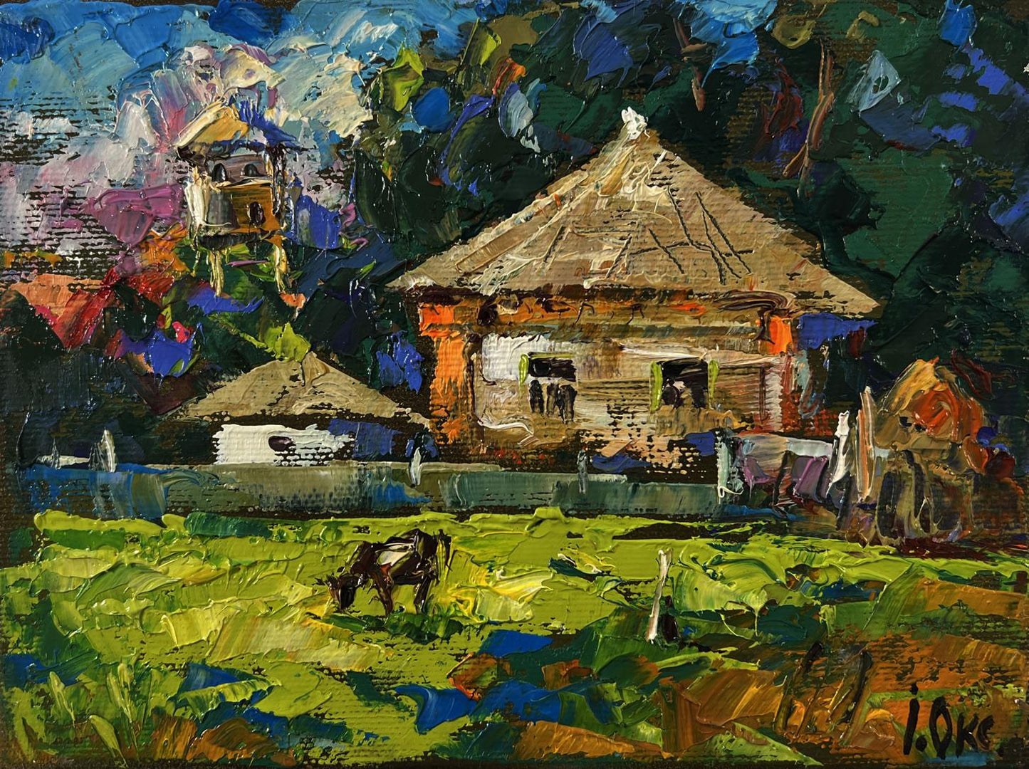 Vibrant impressionist oil painting Quiet village life by Oksana Ivanyuk