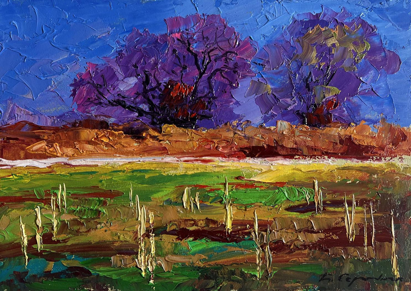 Vibrant impressionist oil painting September day in the field by Boris Serdyuk