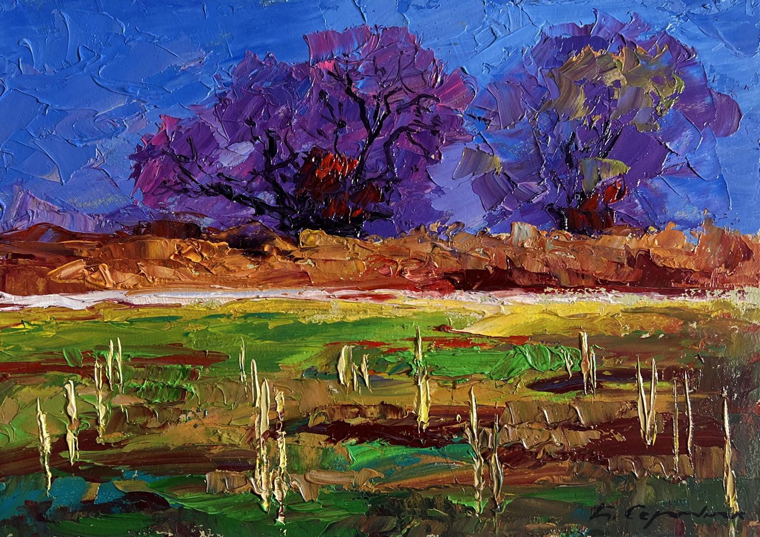 Vibrant impressionist oil painting September day in the field by Boris Serdyuk