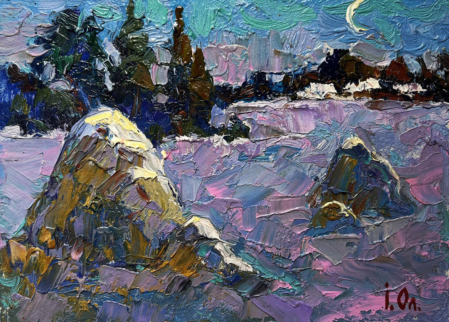 Vibrant impressionist oil painting The Field Was Covered with Snow by Oleksiy Ivanyuk