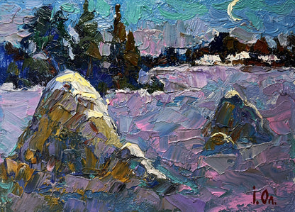 Vibrant impressionist oil painting The Field Was Covered with Snow by Oleksiy Ivanyuk