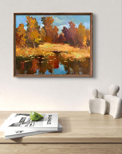 Framed oil painting Golden autumn and gentle river by Yuriy Suprunchuk