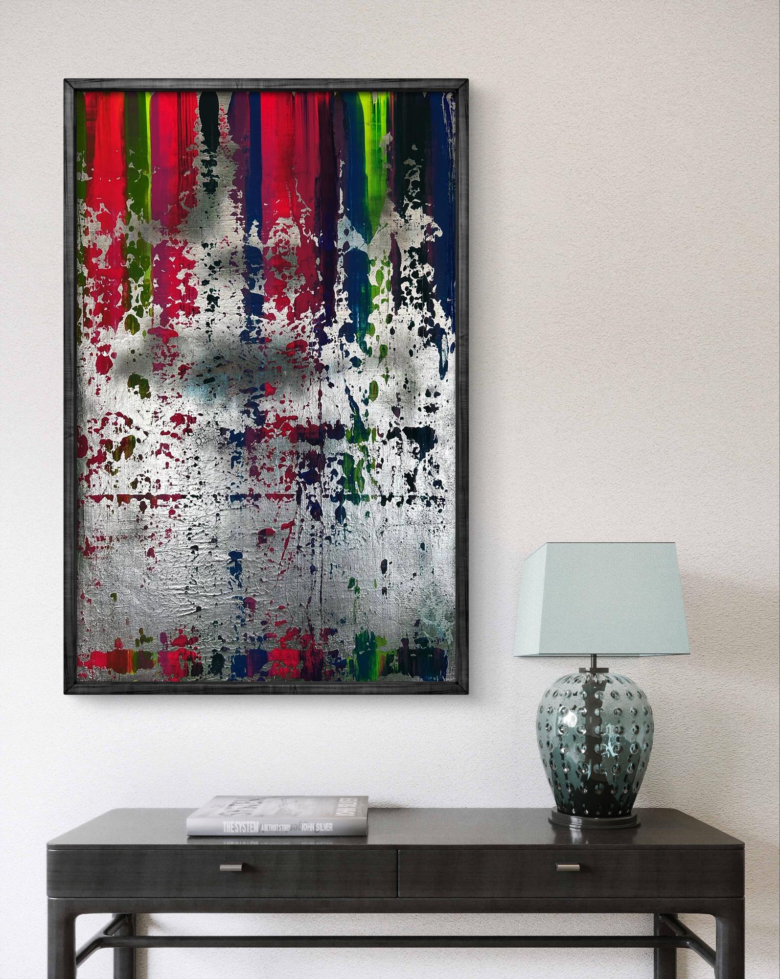 Vibrant acrylic painting Colorful waterfall by Olga Melezhik with bold streaks