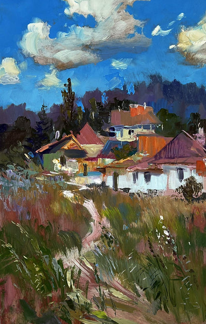 Vibrant impressionist oil painting The path to the house by Yuriy Suprunchuk