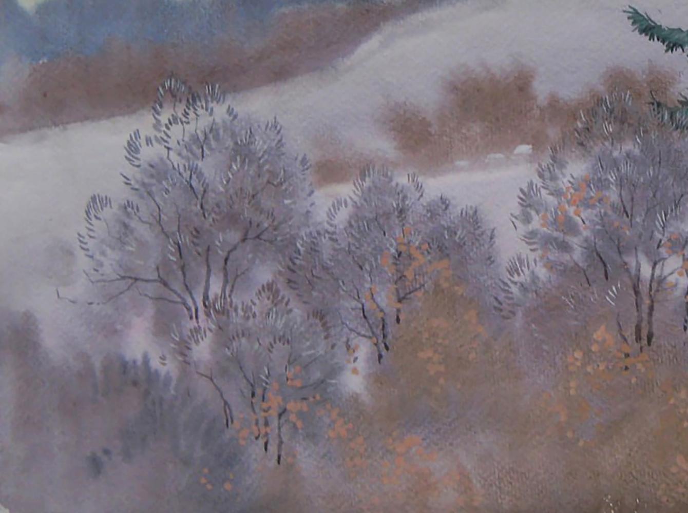 Watercolor painting of winter hills by Valery Savenets snowy landscape