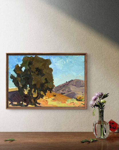 Oil painting In the Mountains by Oleksandr Andreev in rustic wooden frame