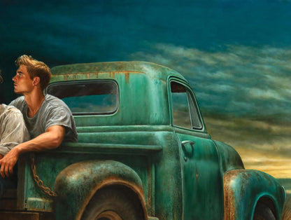 Oil painting A Wild Evening in the Car Richard Fox