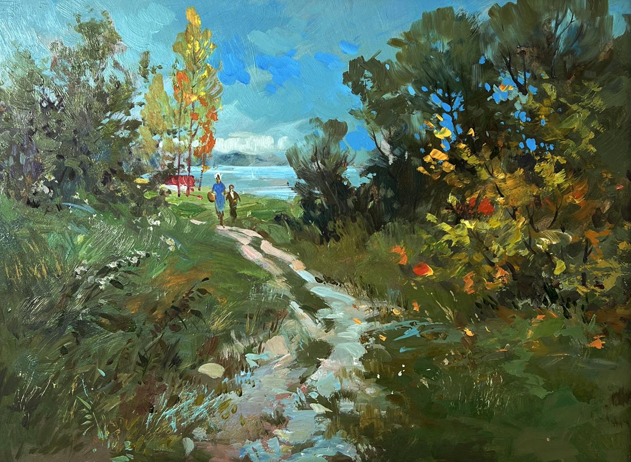 Oil painting The road to the river by Yuriy Suprunchuk, vibrant path to water