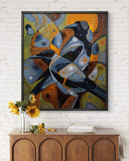 Oil painting Gray crow patterns by Sergiy Voichenko in black frame