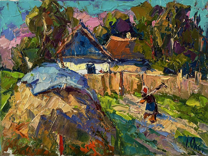 Vibrant impressionist oil painting of summer village day by Oksana Ivanyuk