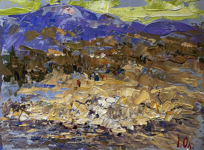 Oil painting The bank of a mountain river by Oleksiy Ivanyuk, impressionistic landscape