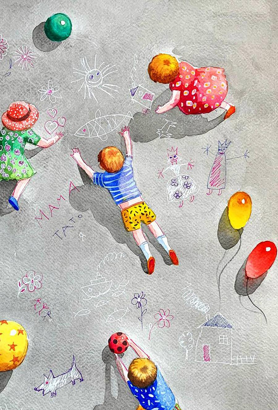 Watercolor painting Sunny Childhood Olena Klimenko