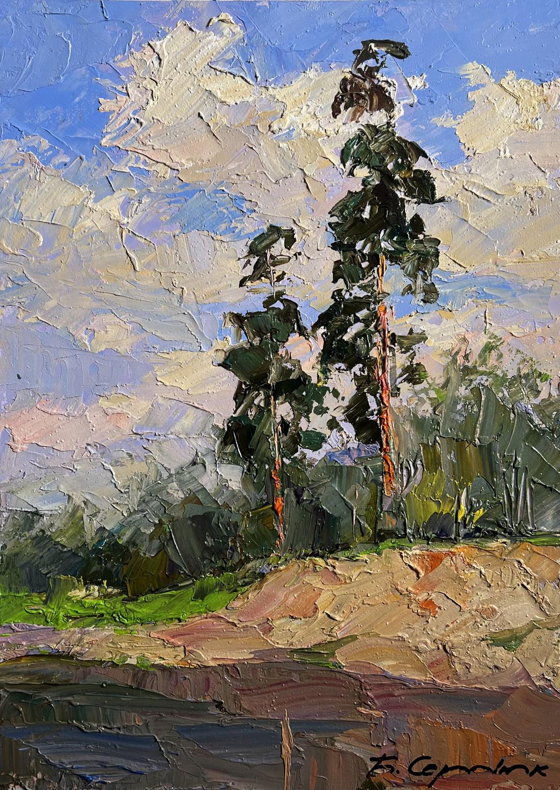Impressionistic oil painting Sand cliff by the river by Boris Serdyuk