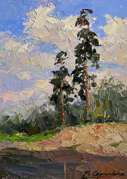 Impressionistic oil painting Sand cliff by the river by Boris Serdyuk