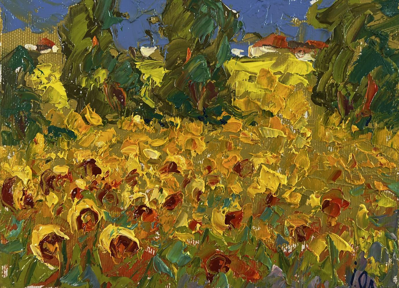 Vibrant impressionist sunflower field oil painting by Oleksiy Ivanyuk