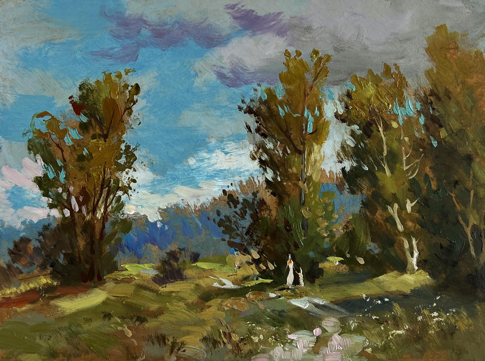Oil painting Rain is coming by Yuriy Suprunchuk: vibrant impressionist landscape