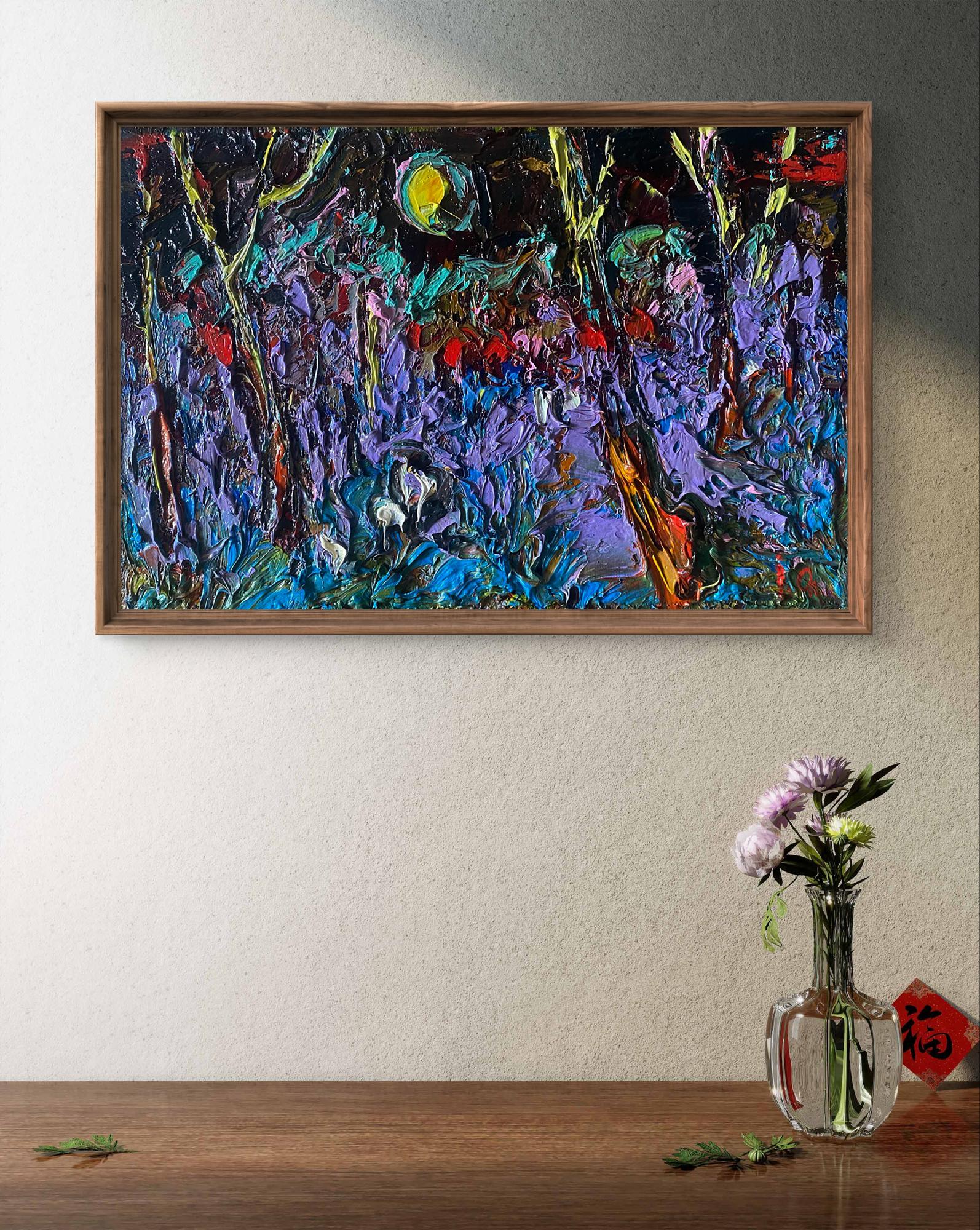 Oil painting Moonlit Night by Oleksiy Ivanyuk in wooden frame