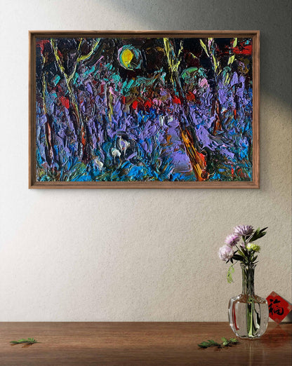 Oil painting Moonlit Night by Oleksiy Ivanyuk in wooden frame