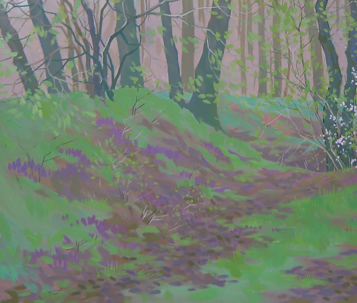 Oil painting of spring green forest path by Valery Savenets