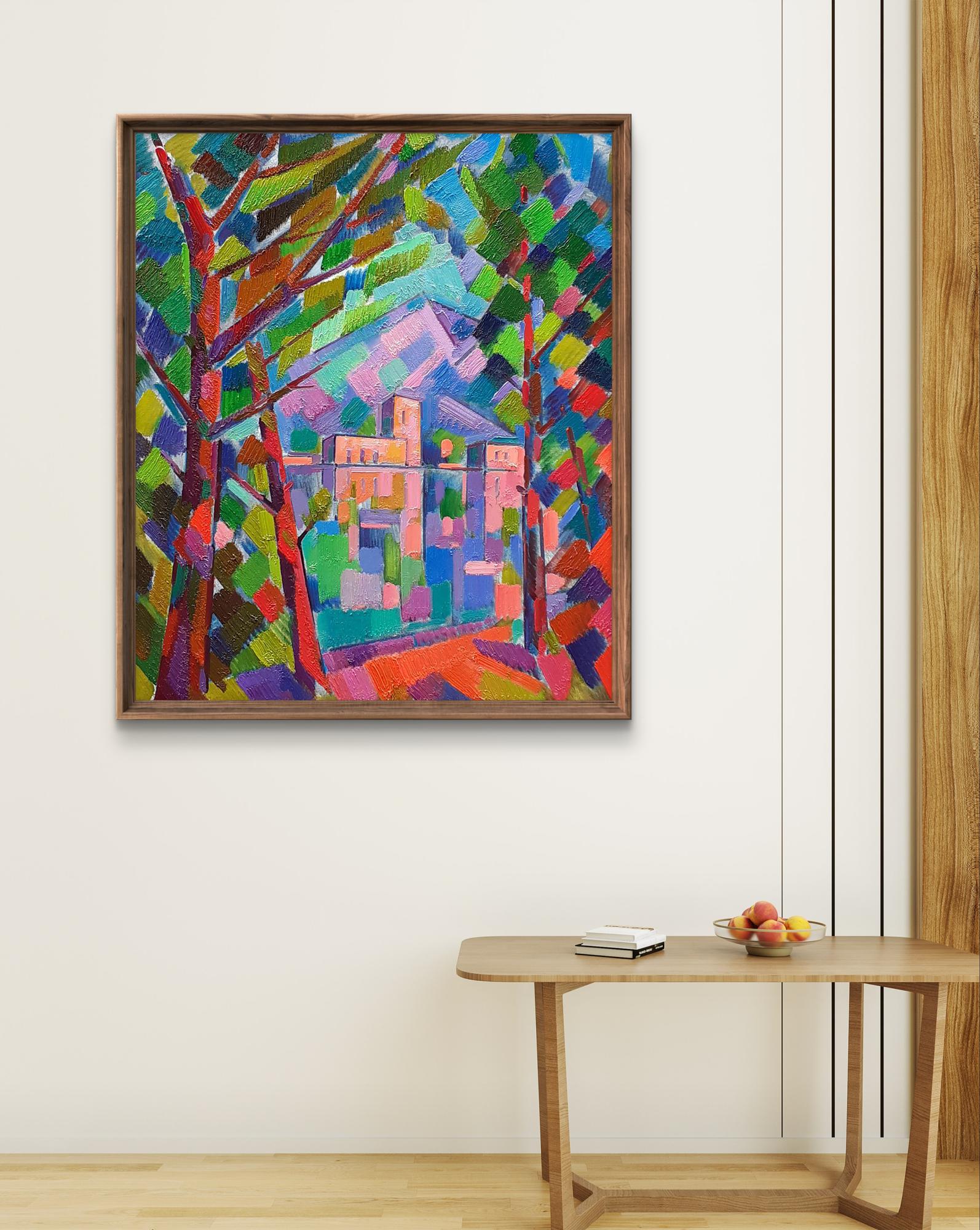 Oil painting In the mountains by Peter Dobrev in dark wood frame