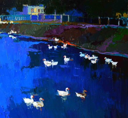 Oil painting Goslings in the lake by Natalia Korf-Ivaniuk