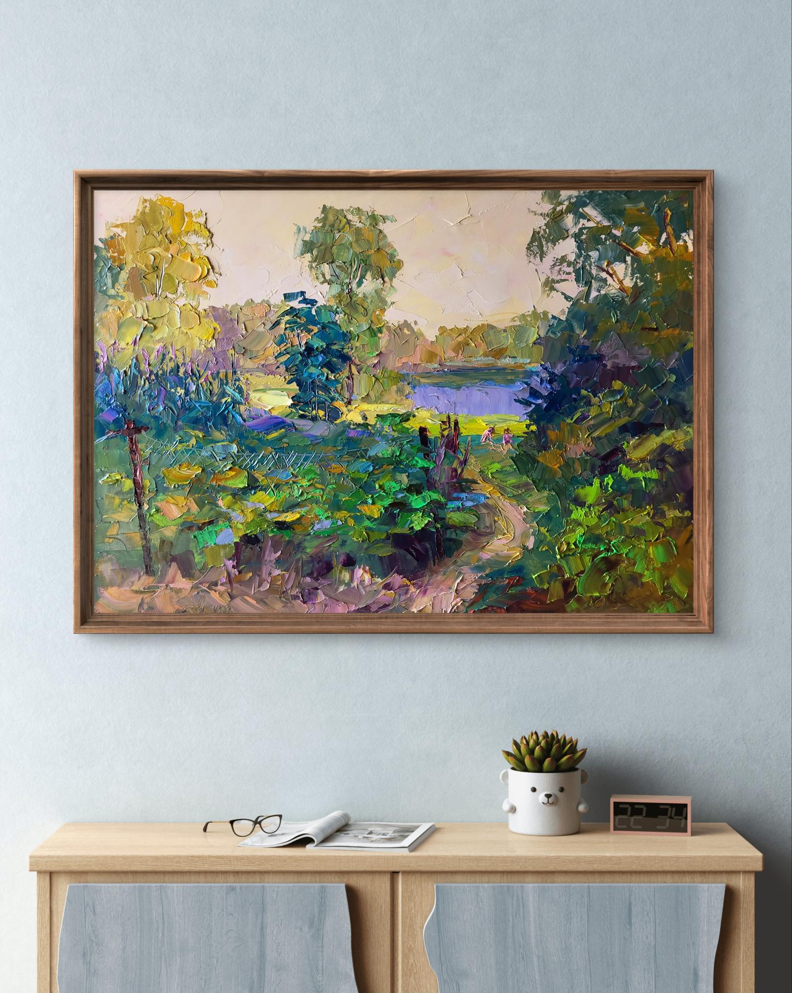 Oil painting The path to the river by Boris Serdyuk in wooden frame