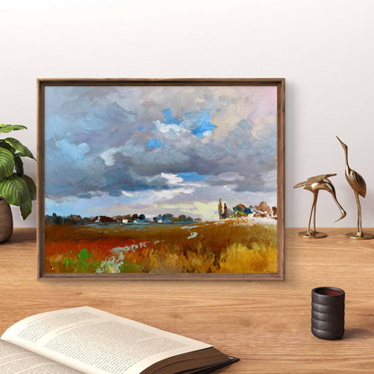 Framed abstract landscape oil painting Not far from the village by Yuriy Suprunchuk