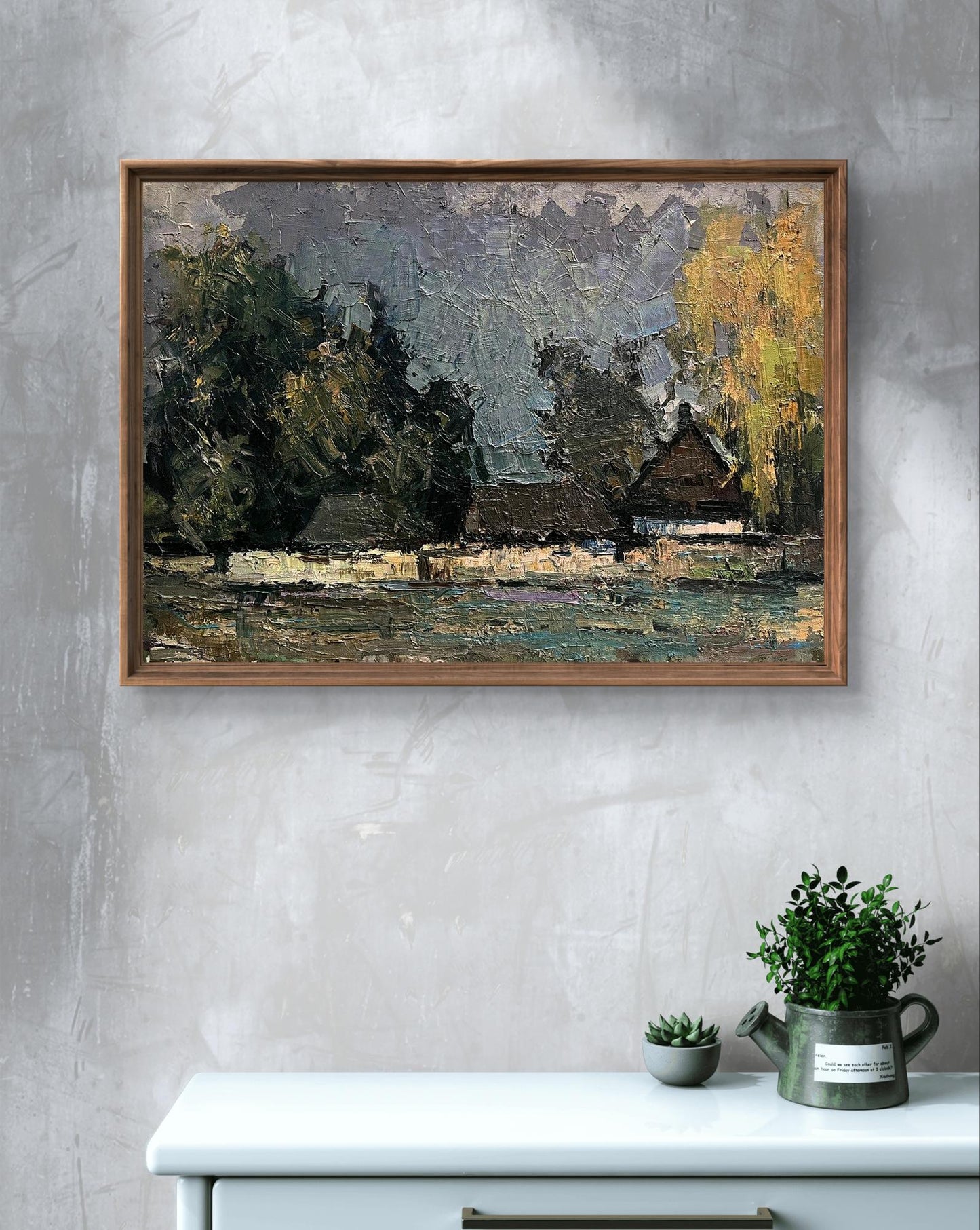Oil painting Houses by the forest by Volodymyr Pashchenko