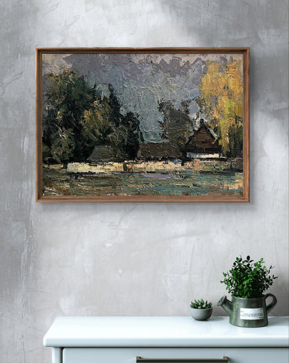 Oil painting Houses by the forest by Volodymyr Pashchenko