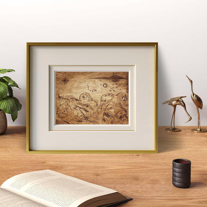 Framed etching painting Night by Oleksandr Zhmailo with gold frame