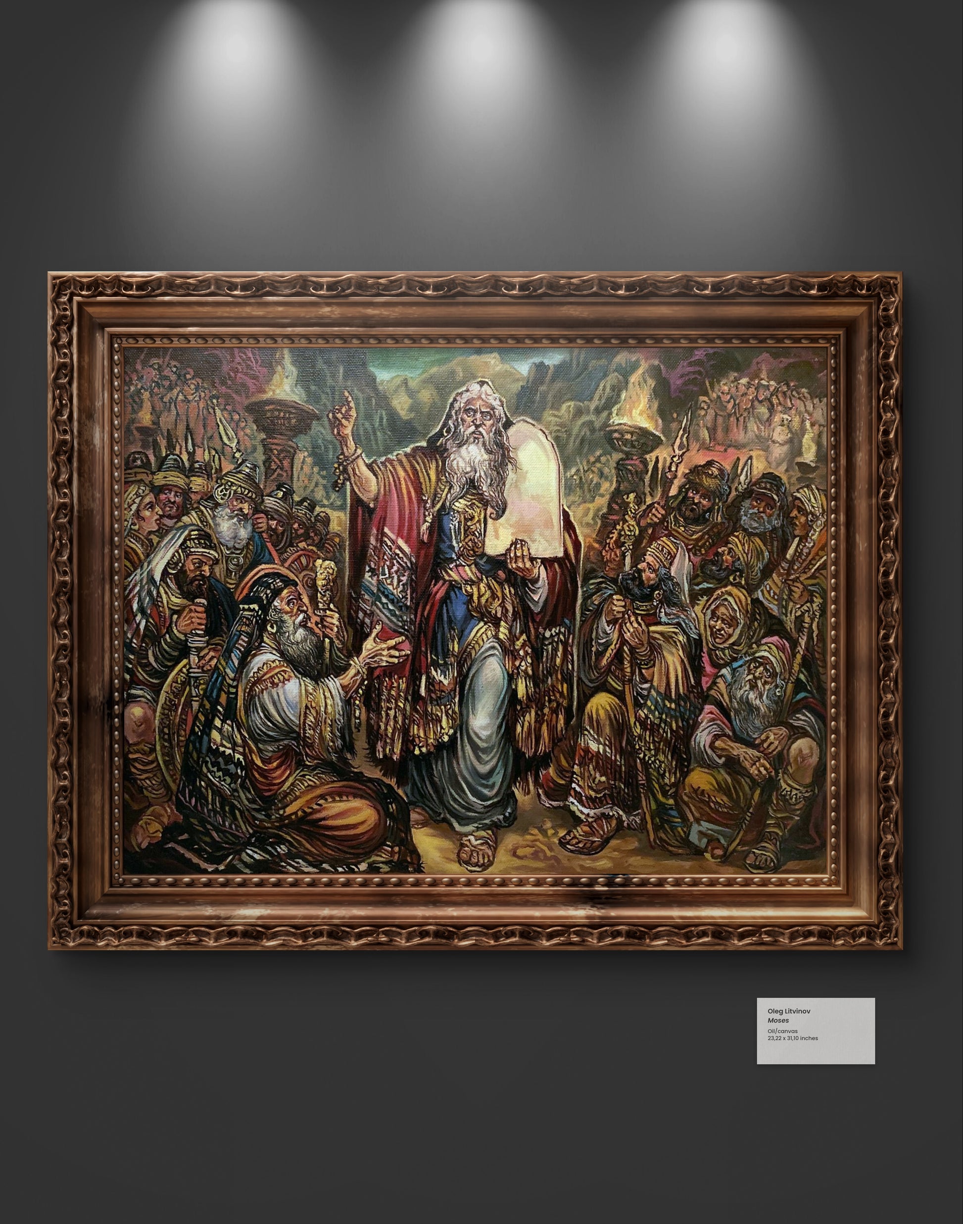 Oil painting of Moses by Alexander Litvinov in ornate gilded frame