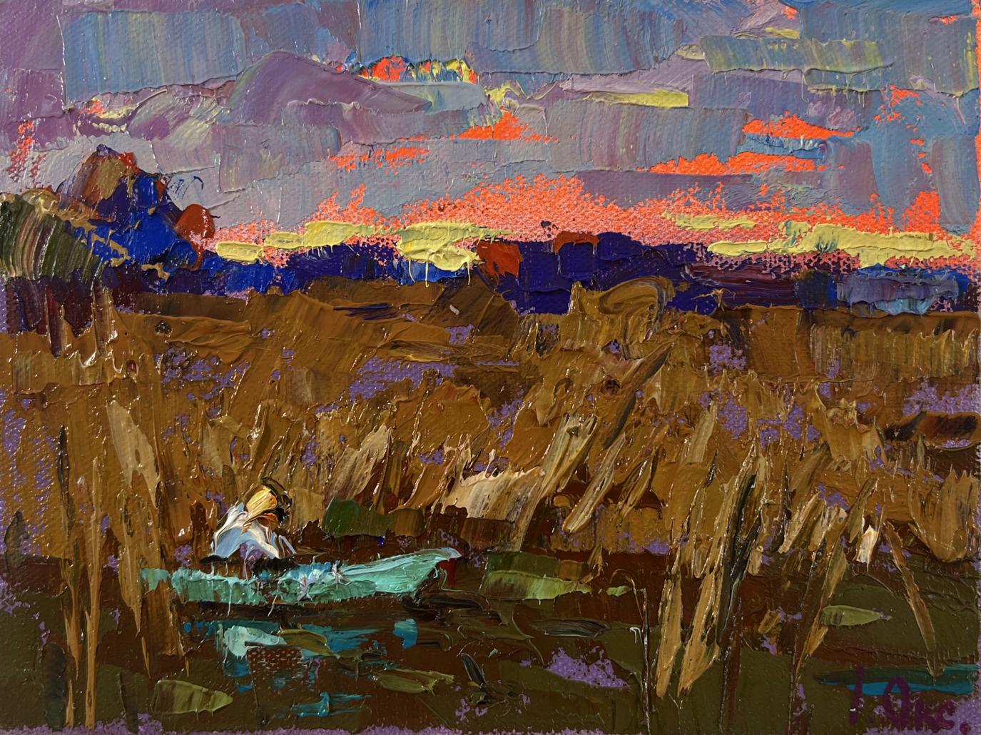 Oil painting Evening on the river by Oksana Ivanyuk serene landscape