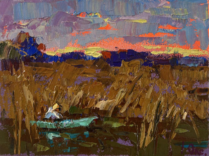 Oil painting Evening on the river by Oksana Ivanyuk serene landscape