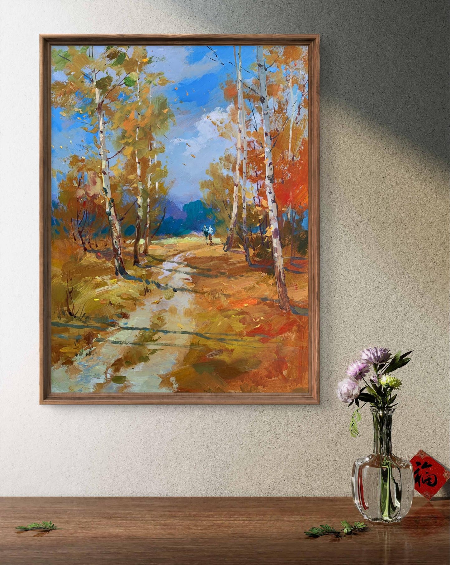 Framed oil painting Jogging through the autumn forest by Yuriy Suprunchuk