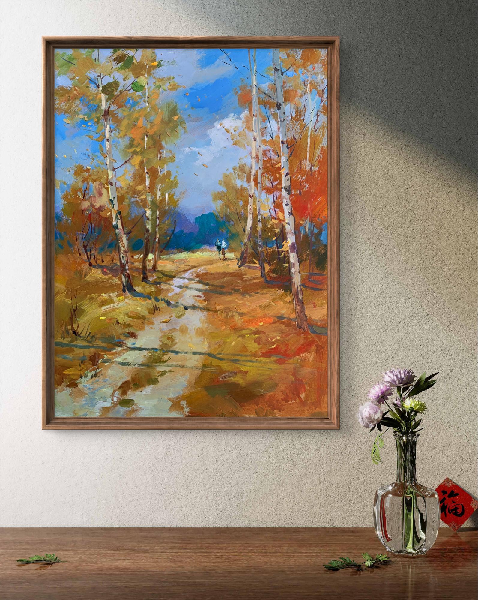 Framed oil painting Jogging through the autumn forest by Yuriy Suprunchuk