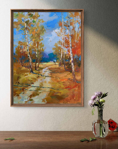 Framed oil painting Jogging through the autumn forest by Yuriy Suprunchuk