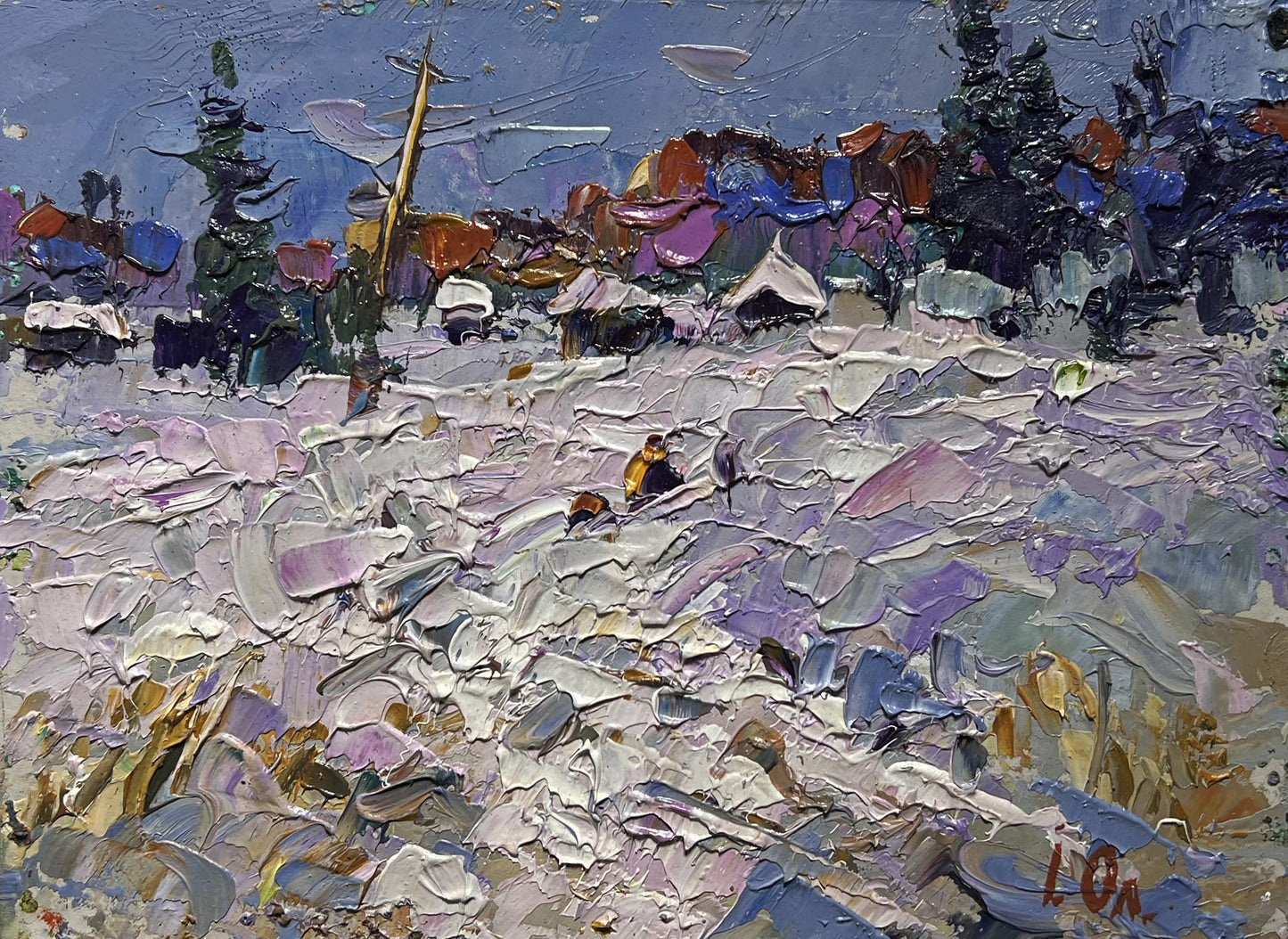 Oil painting Winter Road Home by Oleksiy Ivanyuk snowy landscape