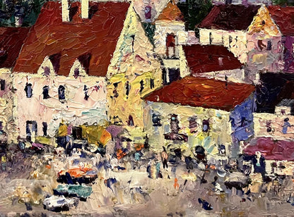 Vibrant impressionist oil painting of European city center by Serhiy Rybak