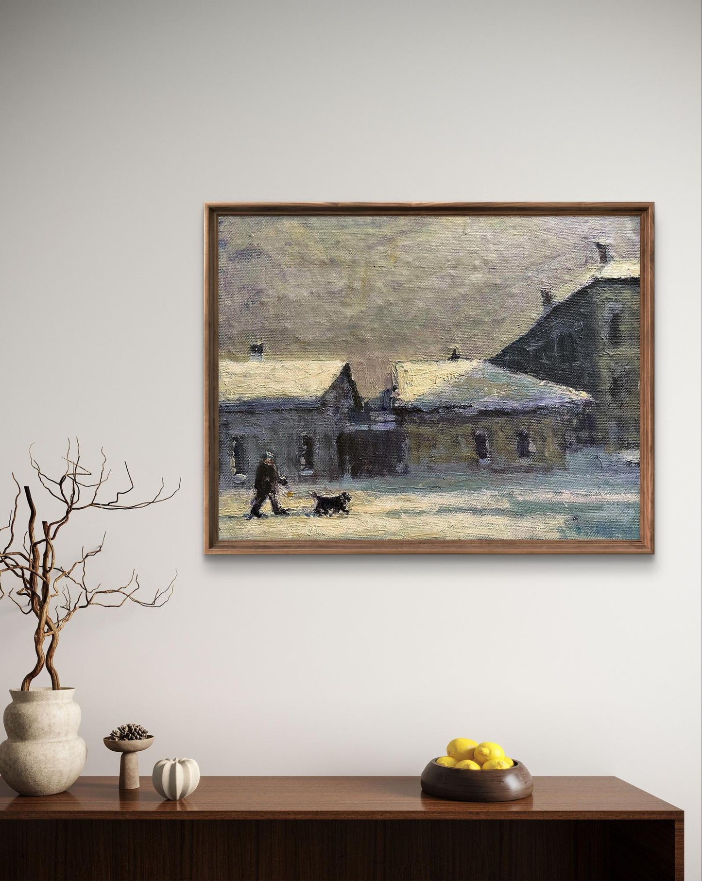 Framed Winter Walk oil painting by Volodymyr Pashchenko, impressionist winter scene