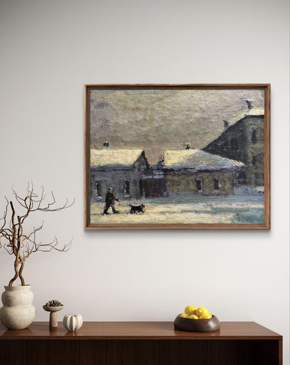 Framed Winter Walk oil painting by Volodymyr Pashchenko, impressionist winter scene