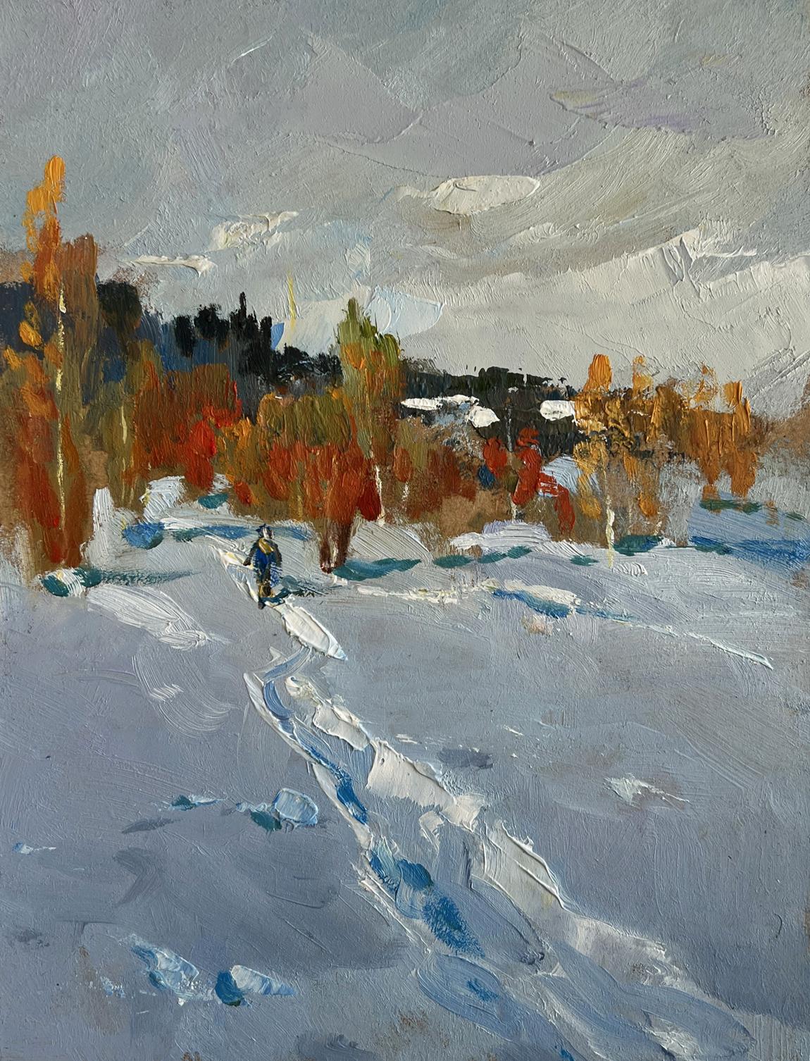 Textured impressionist oil painting Walking in the winter forest by Yuriy Suprunchuk