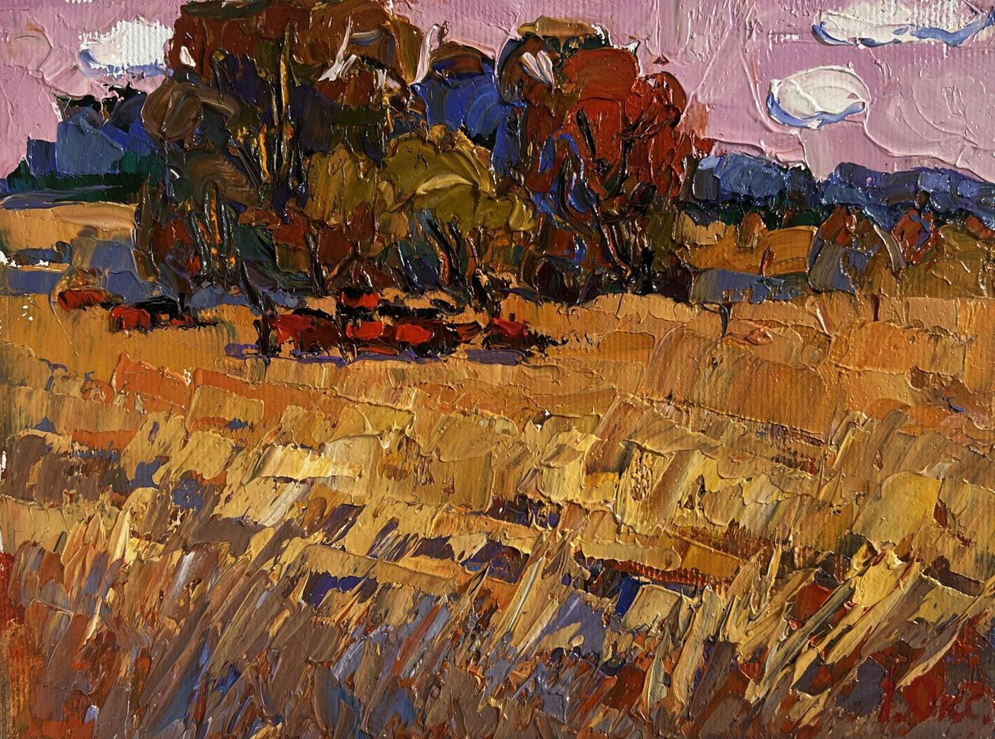 Oil painting On the autumn steppes by Oksana Ivanyuk, textured autumn field