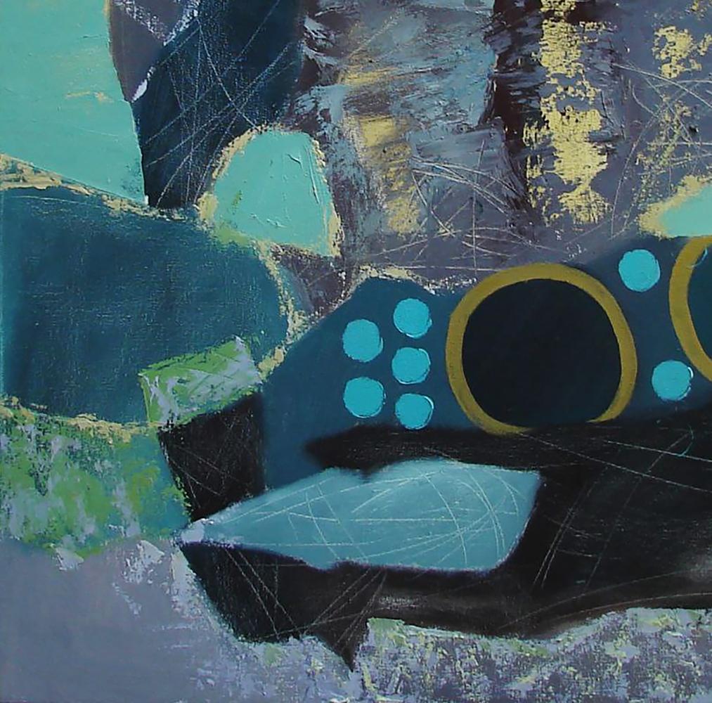 Oil painting Find your treasure in abstraction by Tatyana Shulyak, teal black gold textured abstract