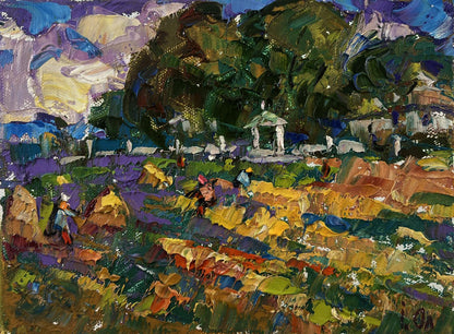 Vibrant impressionist oil painting Plowing a summer field by Oleksiy Ivanyuk