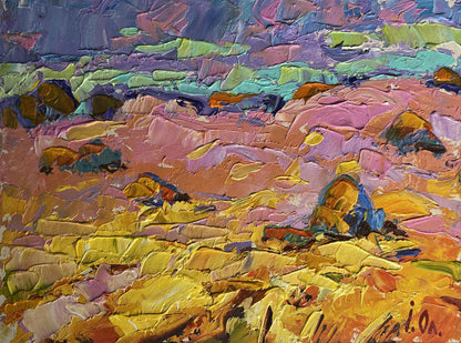 Vibrant impressionist oil painting Morning summer meadows by Oleksiy Ivanyuk