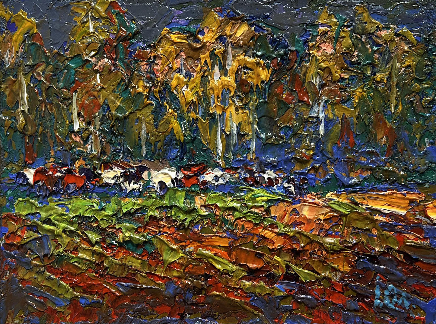 Vibrant impressionist oil painting of autumn yellow forest by Oleksiy Ivanyuk