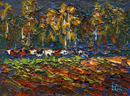 Vibrant impressionist oil painting of autumn yellow forest by Oleksiy Ivanyuk