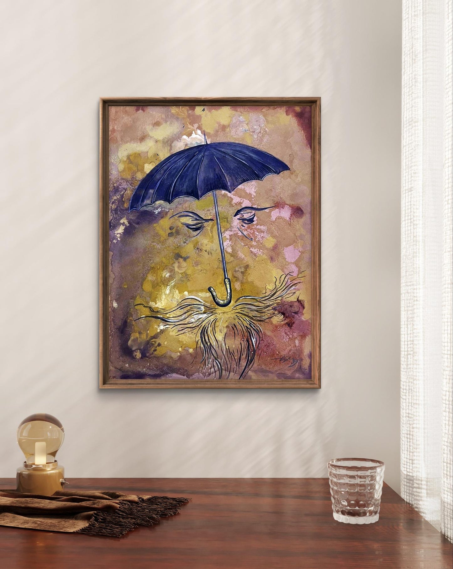 Framed Watercolor The Vacation is Over by Dmytro Startsev abstract face painting