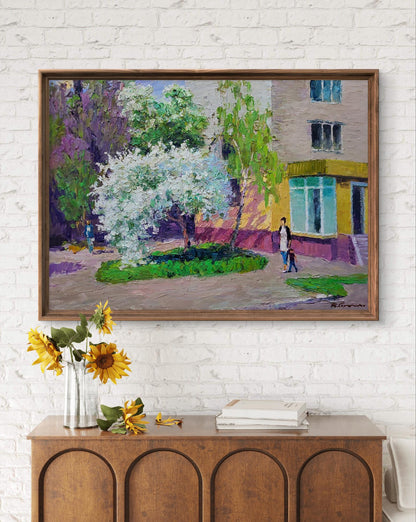 Framed oil painting Spring walk around the city by Boris Serdyuk