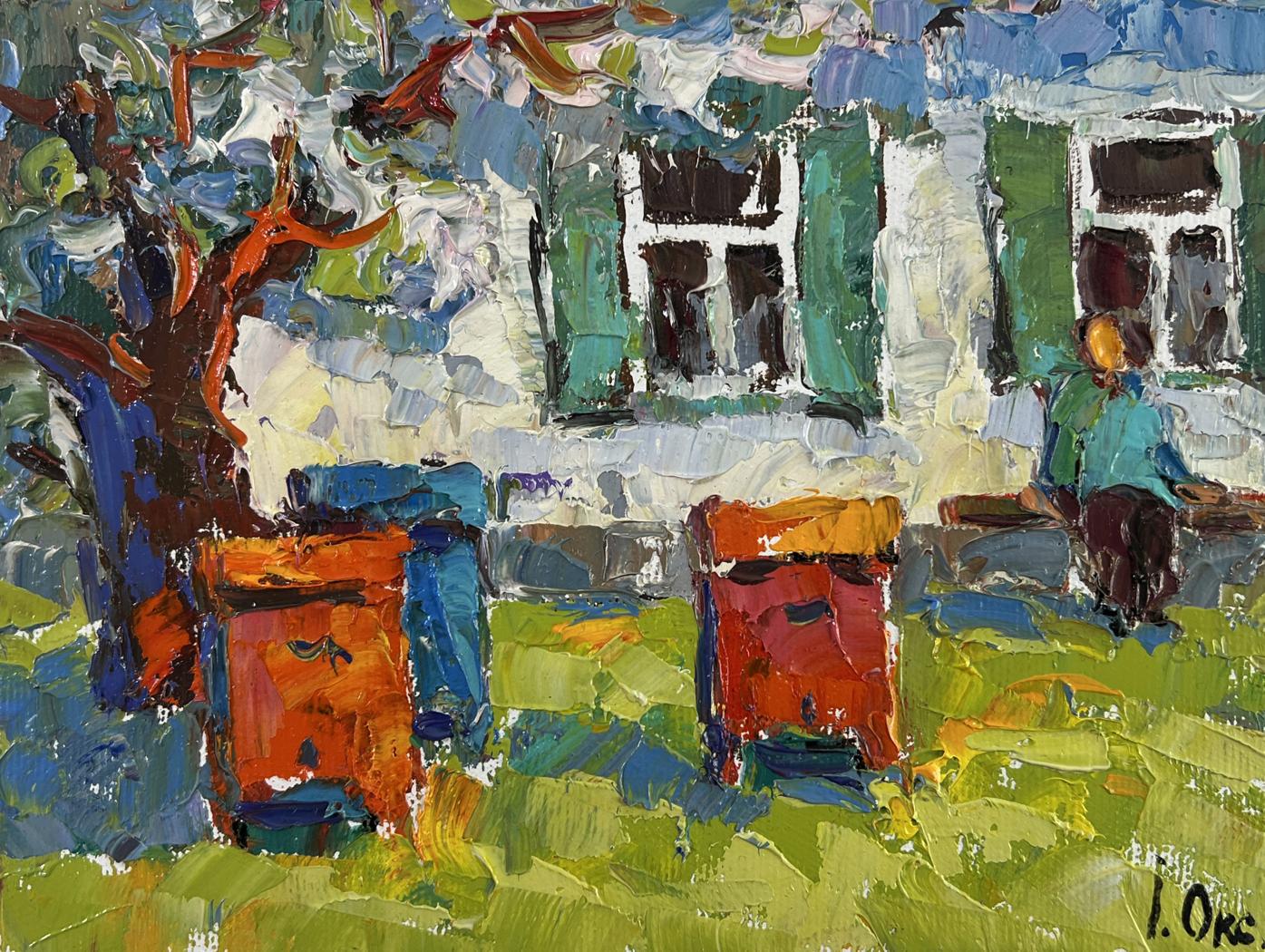 Vibrant impressionist oil painting Backyard moments by Oksana Ivanyuk